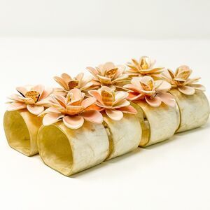 Vintage Capiz Shell Flower Napkin Ring Holders Set 8 Coastal Tropical Decor